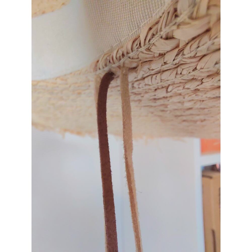 Steve Madden Embellished Straw Sun Hat Frayed Wide Brim Jeweled Boho Beach O/S - Picture 6 of 13